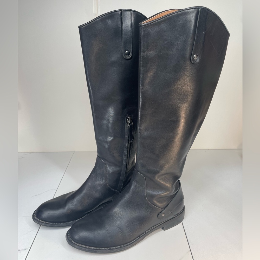HALOGEN TALL BOOTS KERI BLACK LEATHER WOMENS SHOE 6.5 EQUESTRIAN RIDING PULL ON